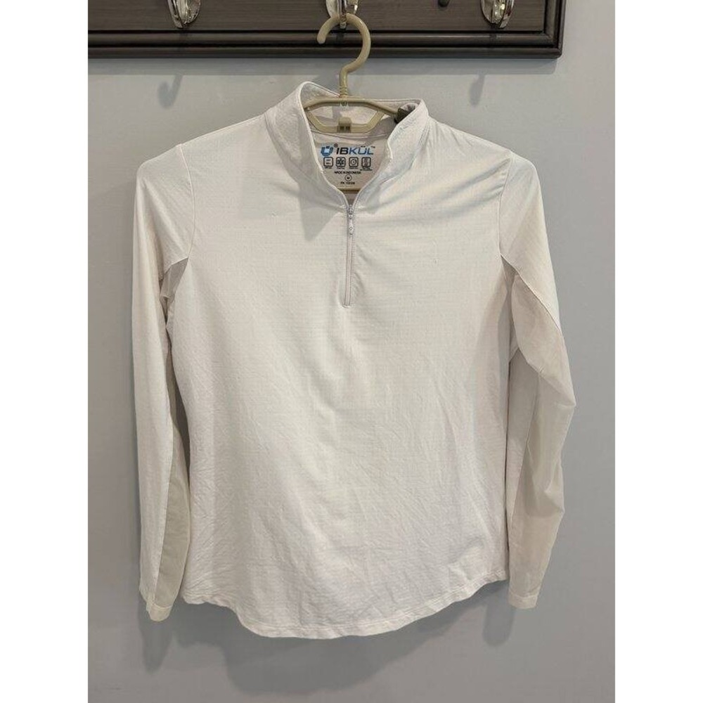 IBKUL Womens Sun Protection UPF 50+ Long Sleeve Mesh Quarter Zip White Size M